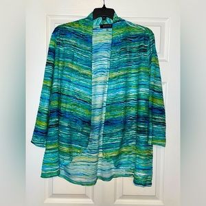 Women’s Kaspar Sheer Green and Blue Open Jacket, Size 2X
